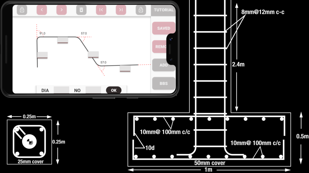 Draw 12mm rebar in Easy Bar Bending Schedule app red